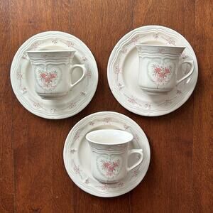 Vintage Cottagecore Elegant Touch Cups and Saucers, Set of Three
